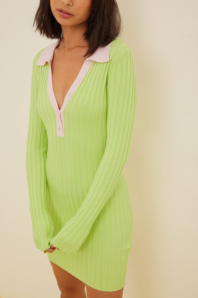 Contrast Detail Ribbed Dress