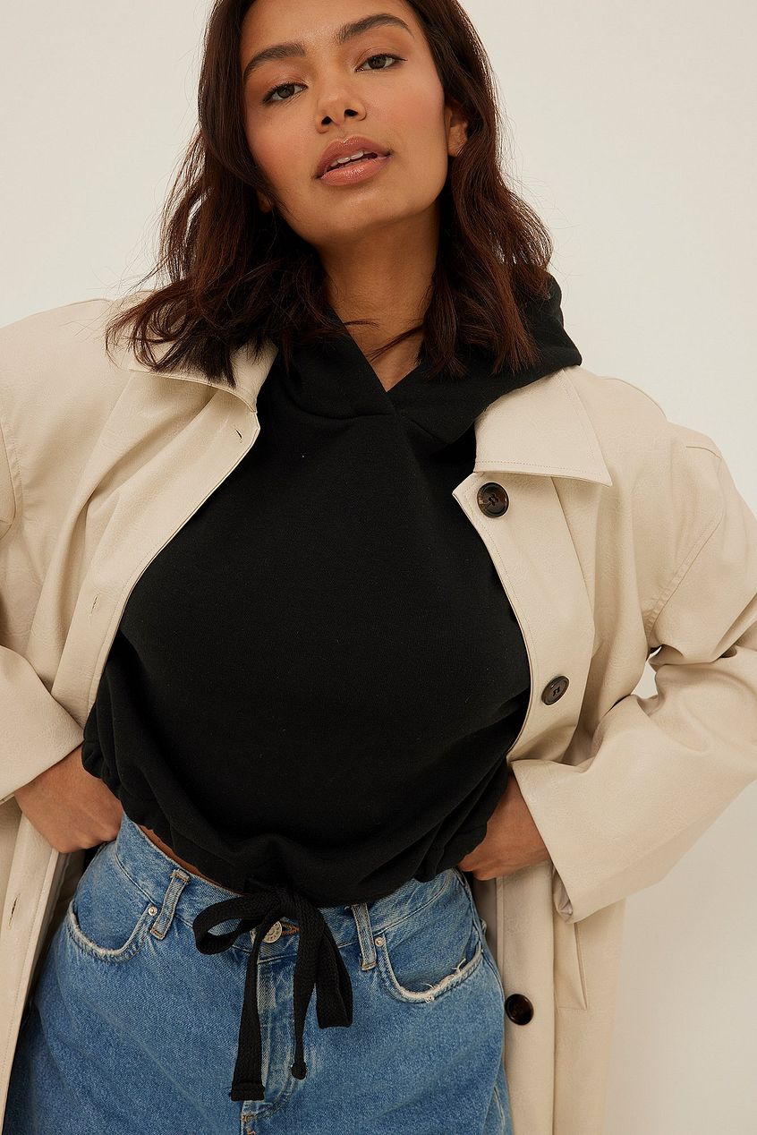 Cropped Drawstring Detail Hoodie