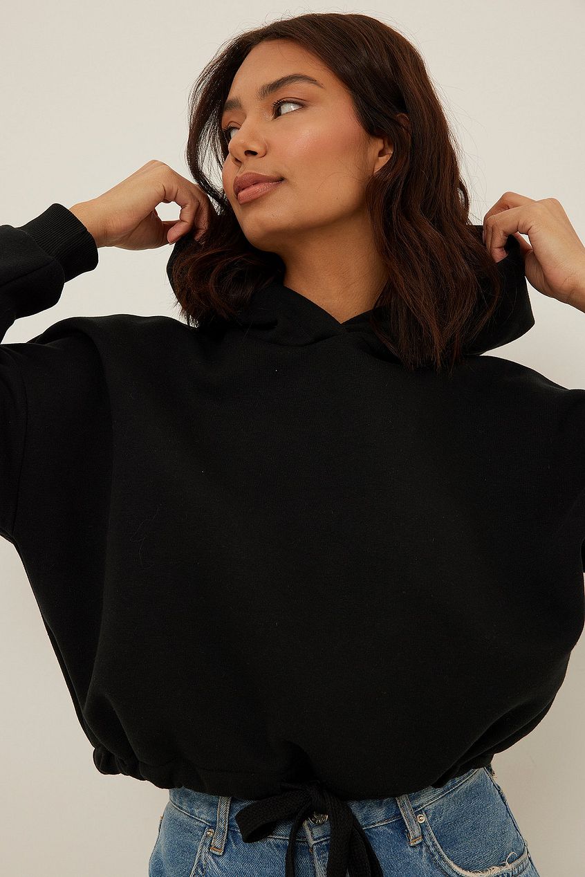 Cropped Drawstring Detail Hoodie