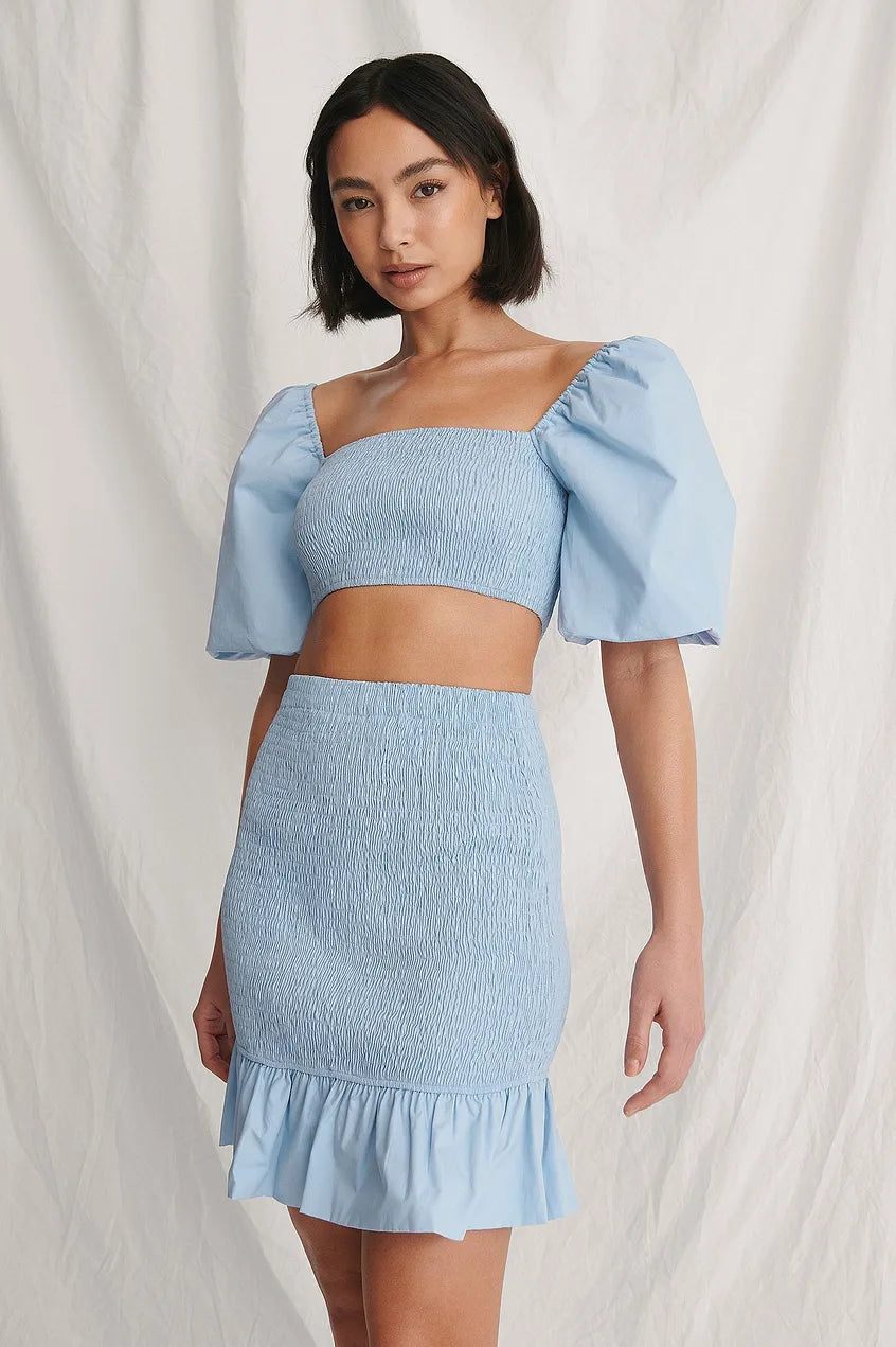 Cropped Smocked Top Blue
