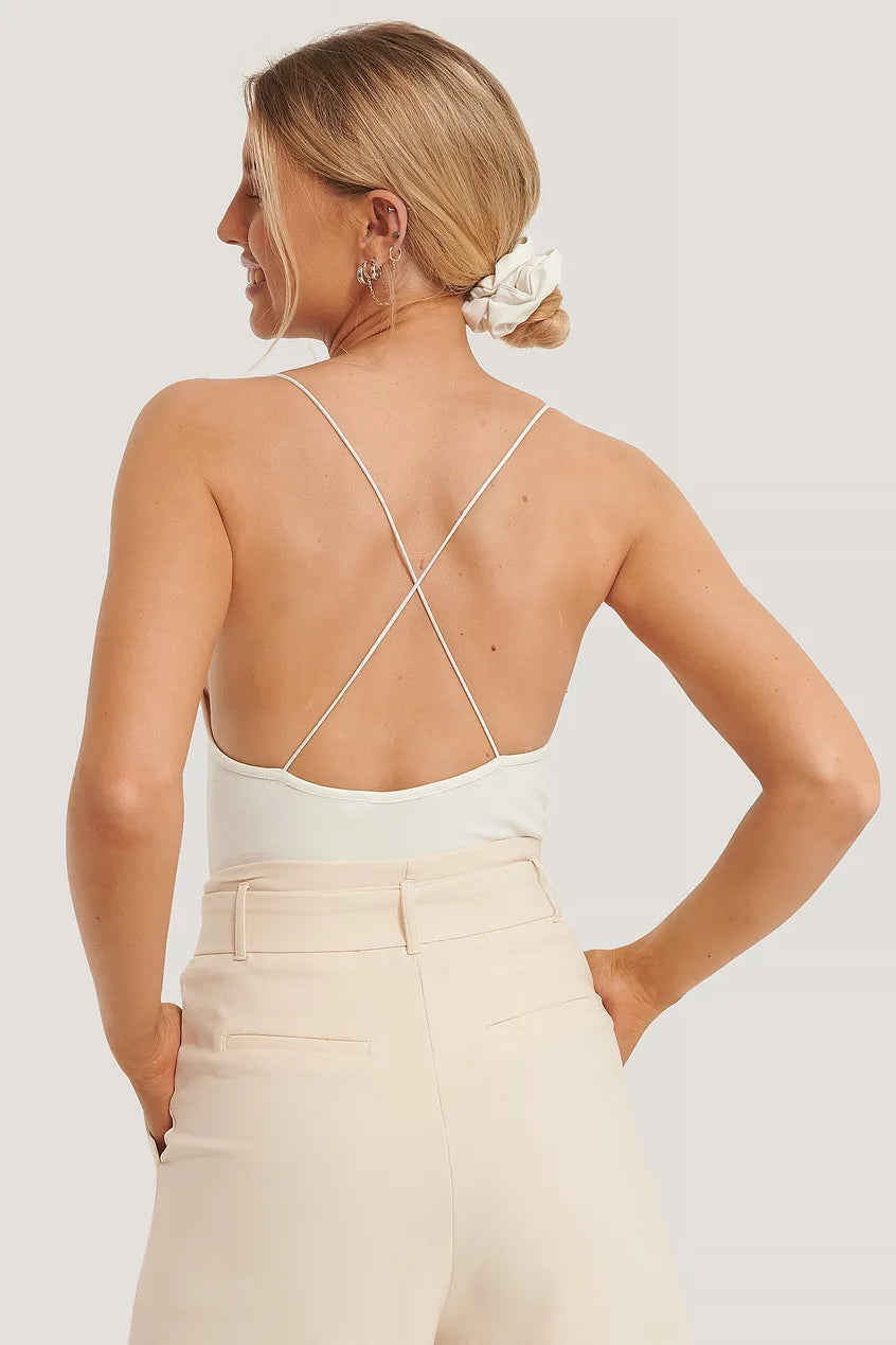 Cross Back Spaghetti Strap Body White