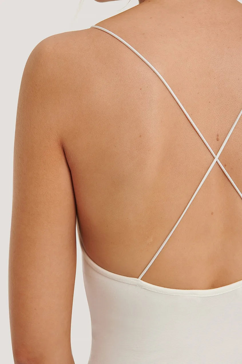 Cross Back Spaghetti Strap Body White