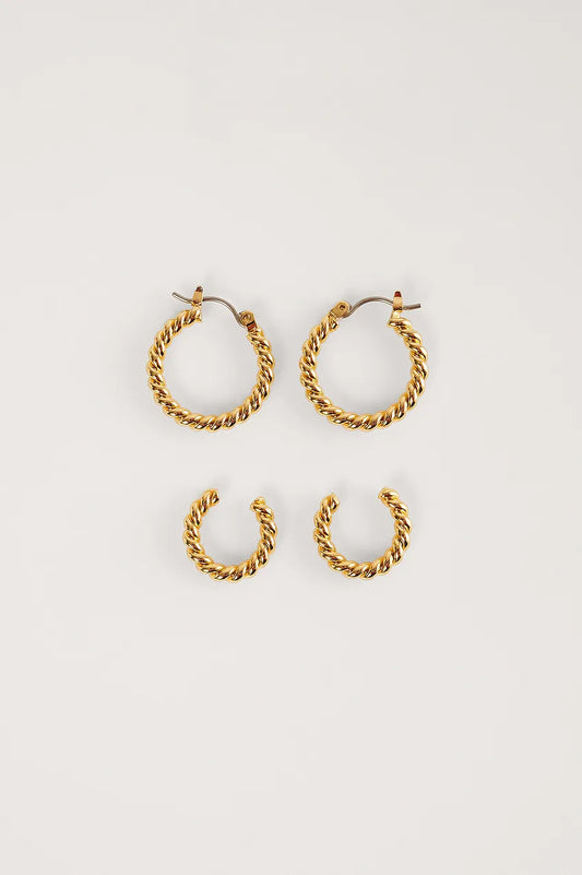 Double Pack 18K Twisted Hoops Gold