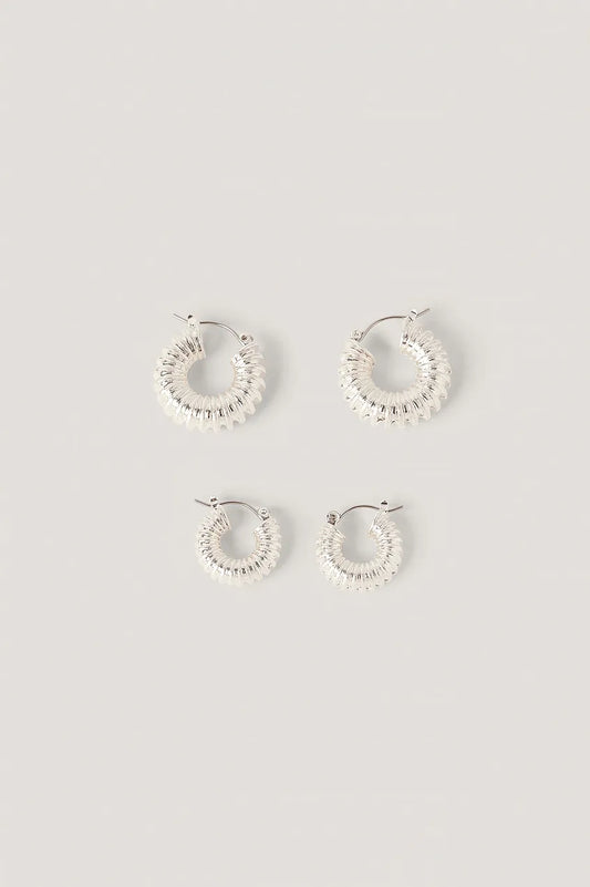 Double Pack Chubby Ruffled Hoops Silver