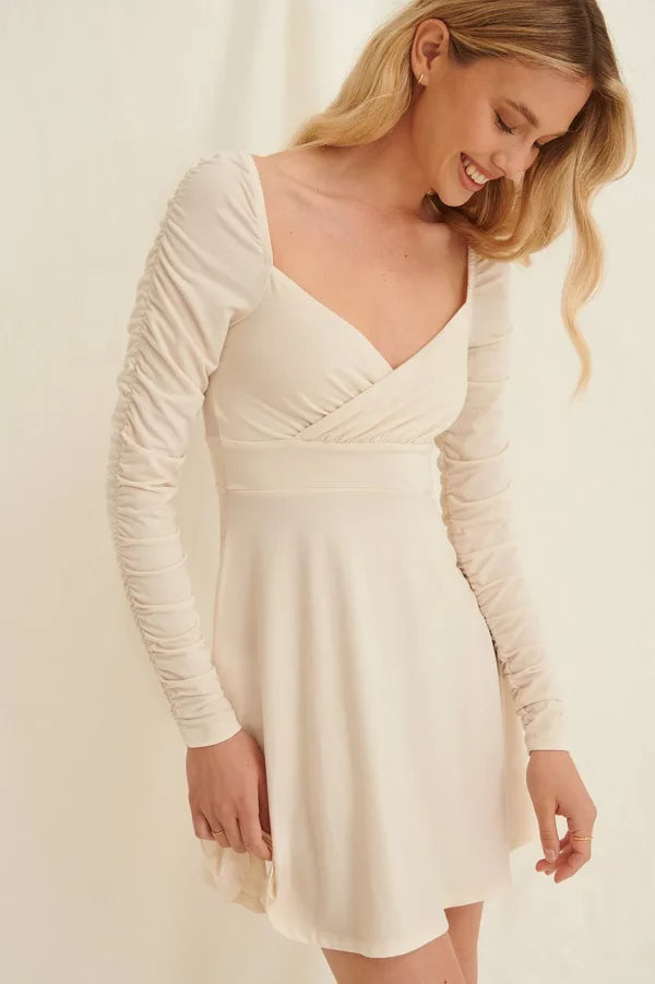 Draped Detail Recycled Long Sleeve Dress Offwhite