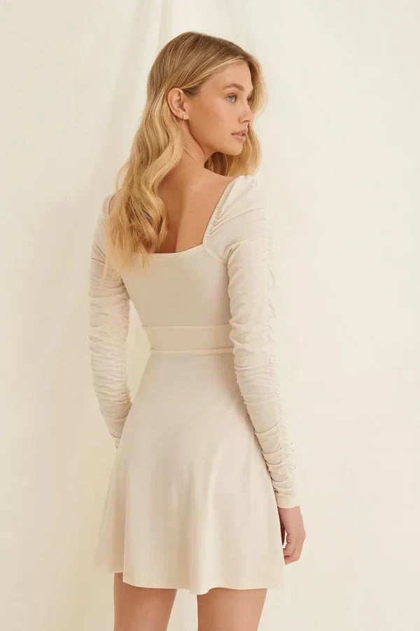 Draped Detail Recycled Long Sleeve Dress Offwhite