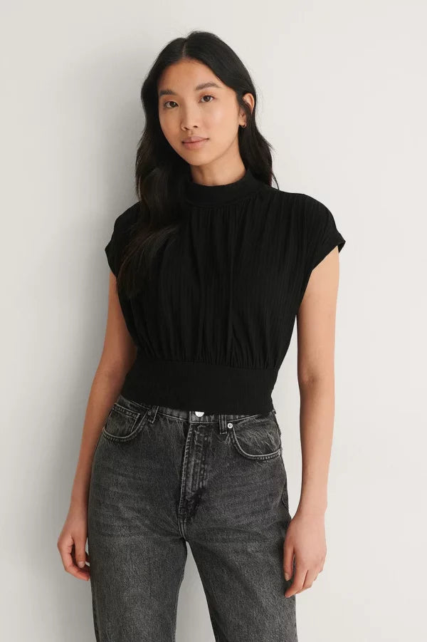 Flowy Short Sleeve Knot Top Black