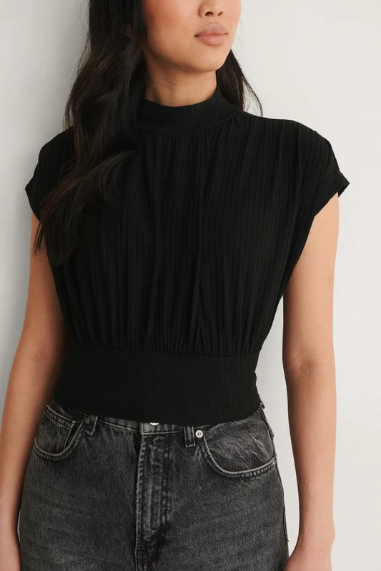 Flowy Short Sleeve Knot Top Black