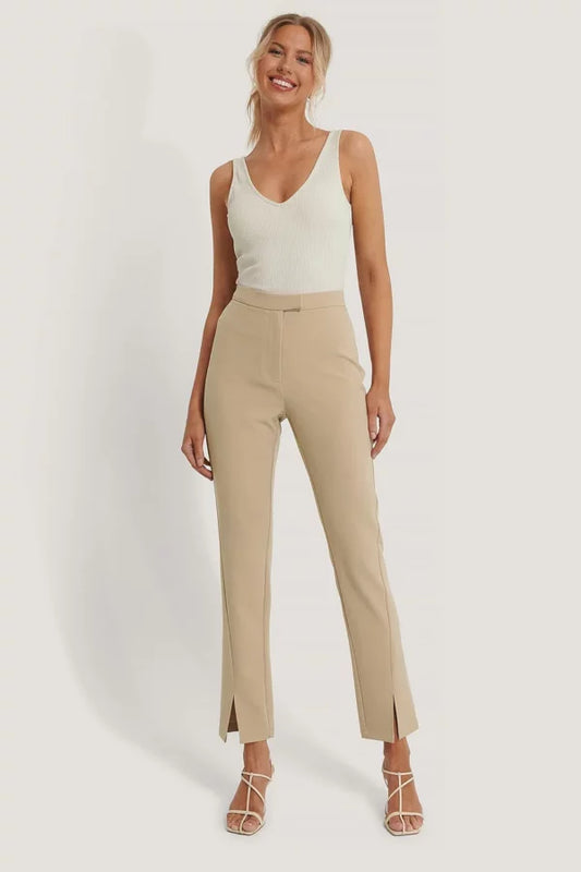 Front Slit Suit Pants Beige