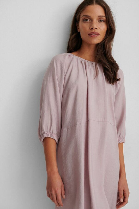 Gathered Round Neck Mini Dress Pink