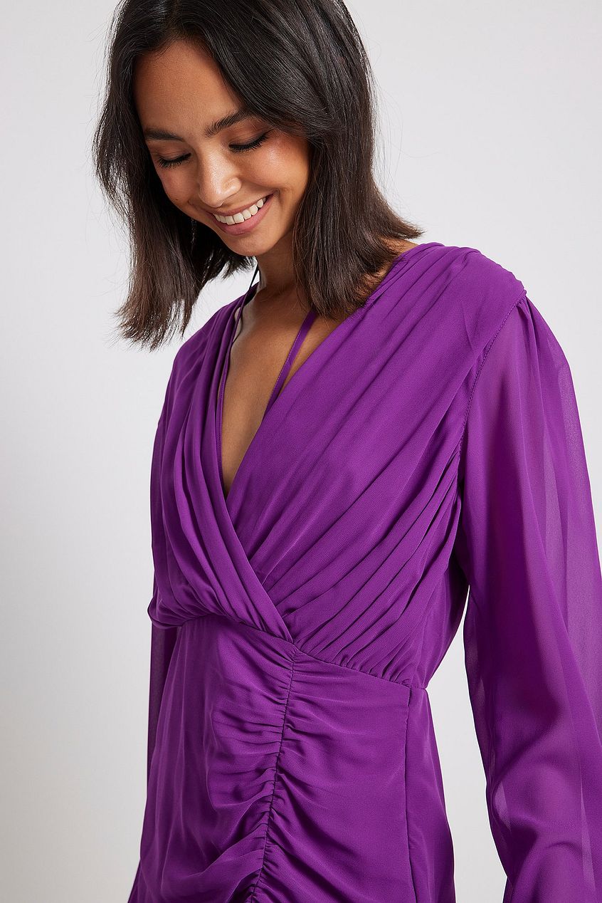 Gathered V-neck Mini Dress