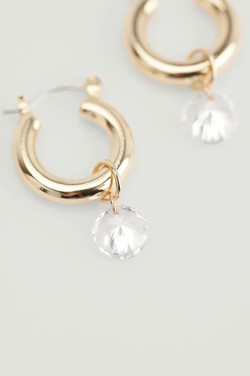 Hanging Stone Hoops Gold