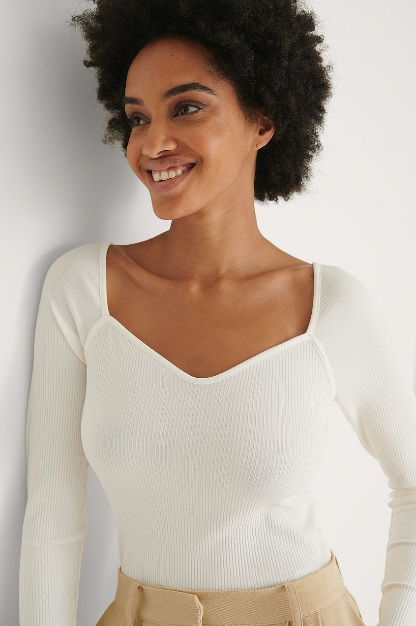 Heart Neckline Ribbed Top