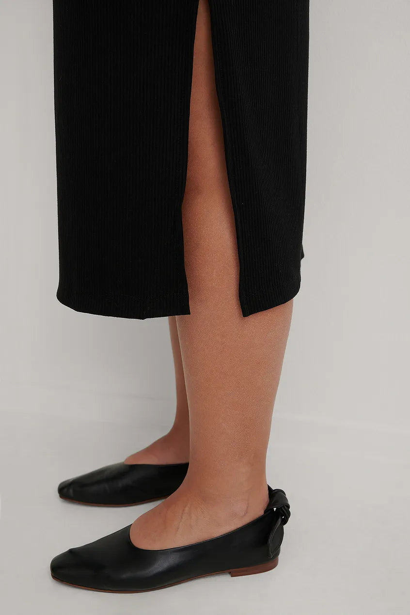 Recycled Highneck Ribbed Basic Longsleeve Dress