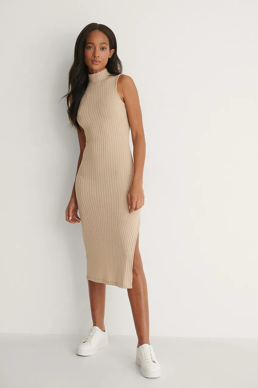 High Neck Rib Sleeveless Dress