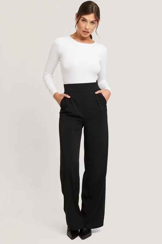 High Waisted Wide Leg Suit Pants Black
