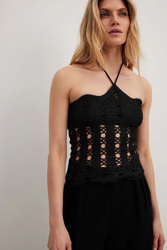 Hole Knitted Halterneck Top