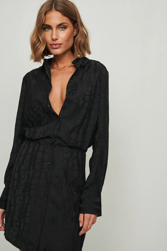 Jacquard Satin Shirt Dress Black