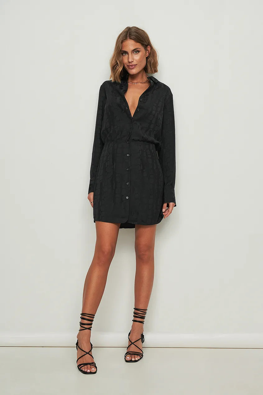 Jacquard Satin Shirt Dress Black