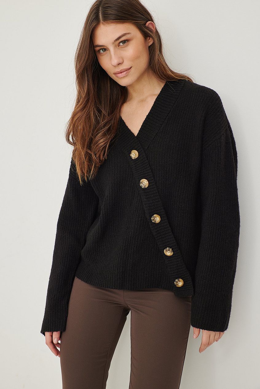 Knitted Asymmetric Ribbed Cardigan