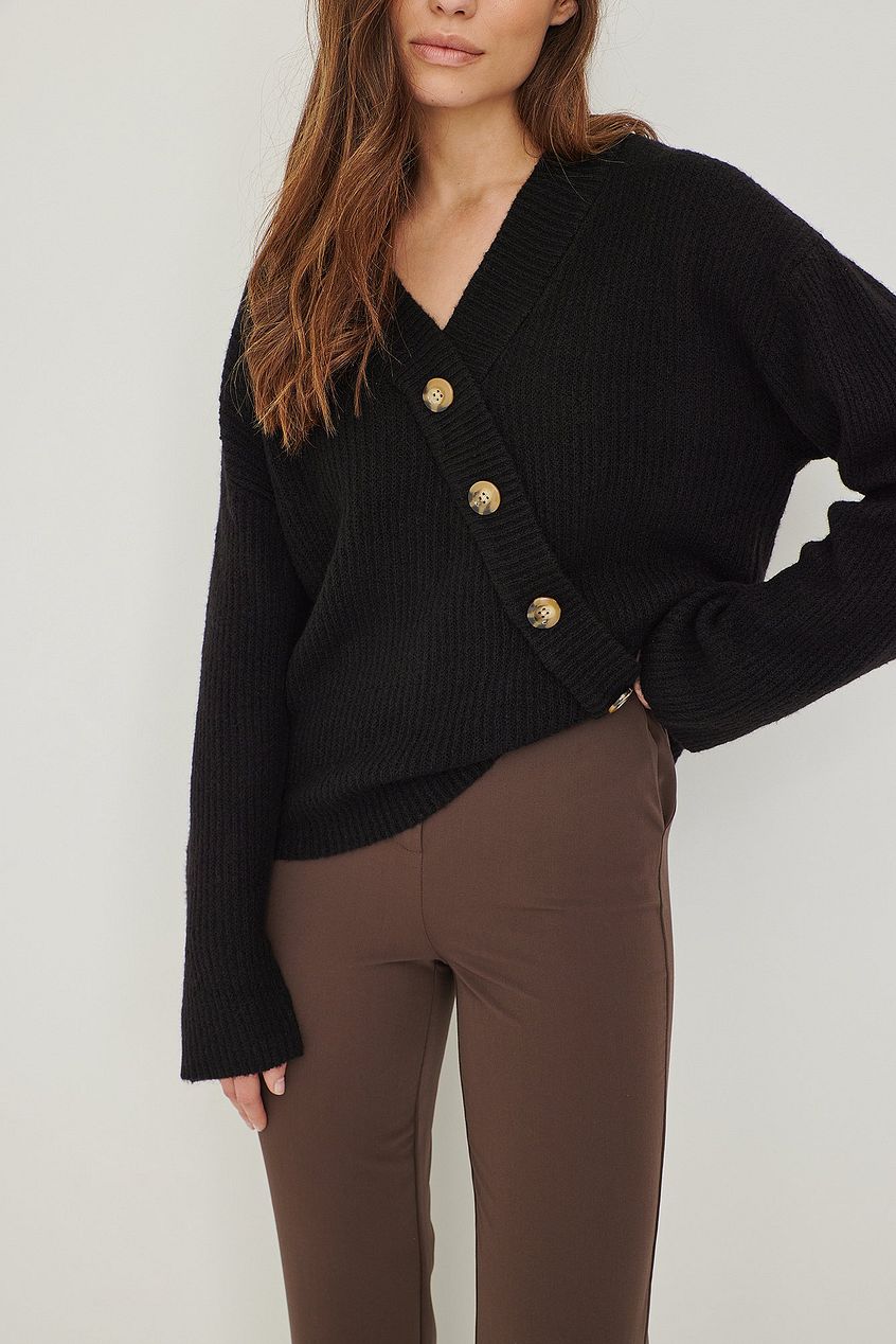 Knitted Asymmetric Ribbed Cardigan