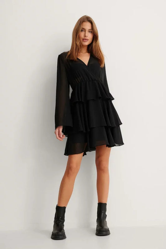 Layered Flounce Dress Black