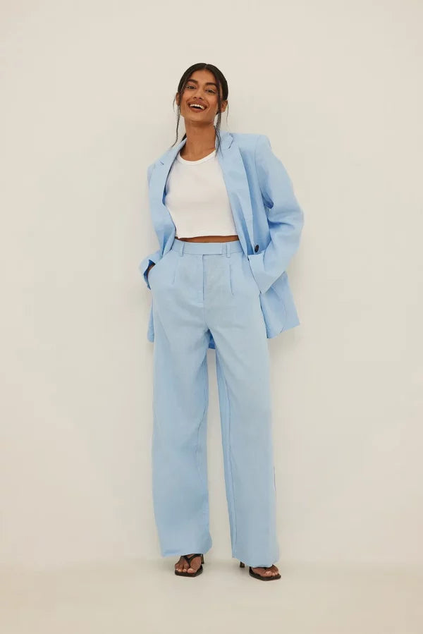Linen Wide Leg Pants Blue