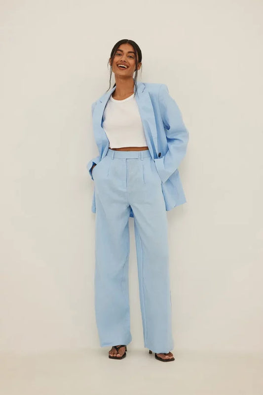 Linen Wide Leg Pants Blue