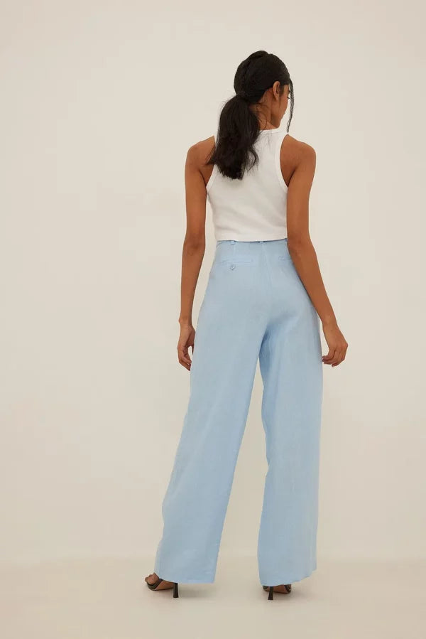 Linen Wide Leg Pants Blue