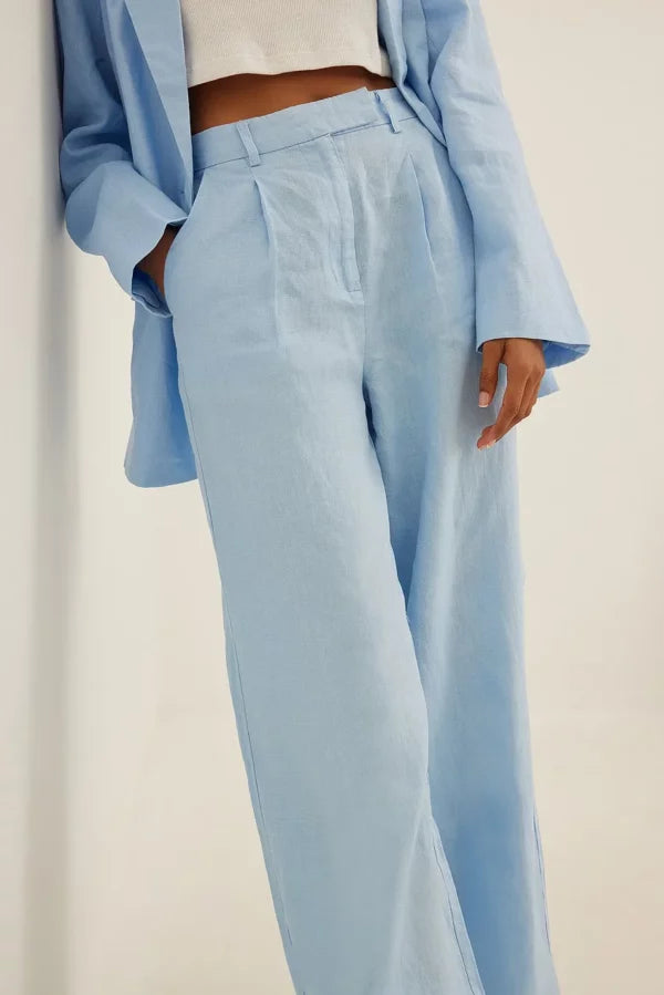 Linen Wide Leg Pants Blue