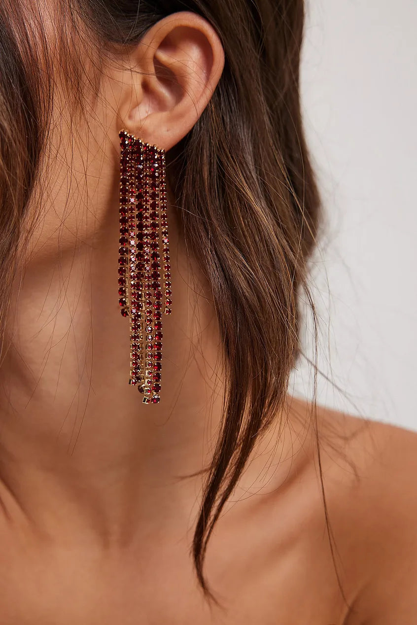 Long Hanging Strass Earrings Red