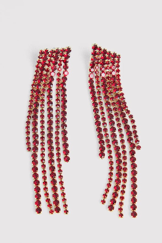 Long Hanging Strass Earrings Red