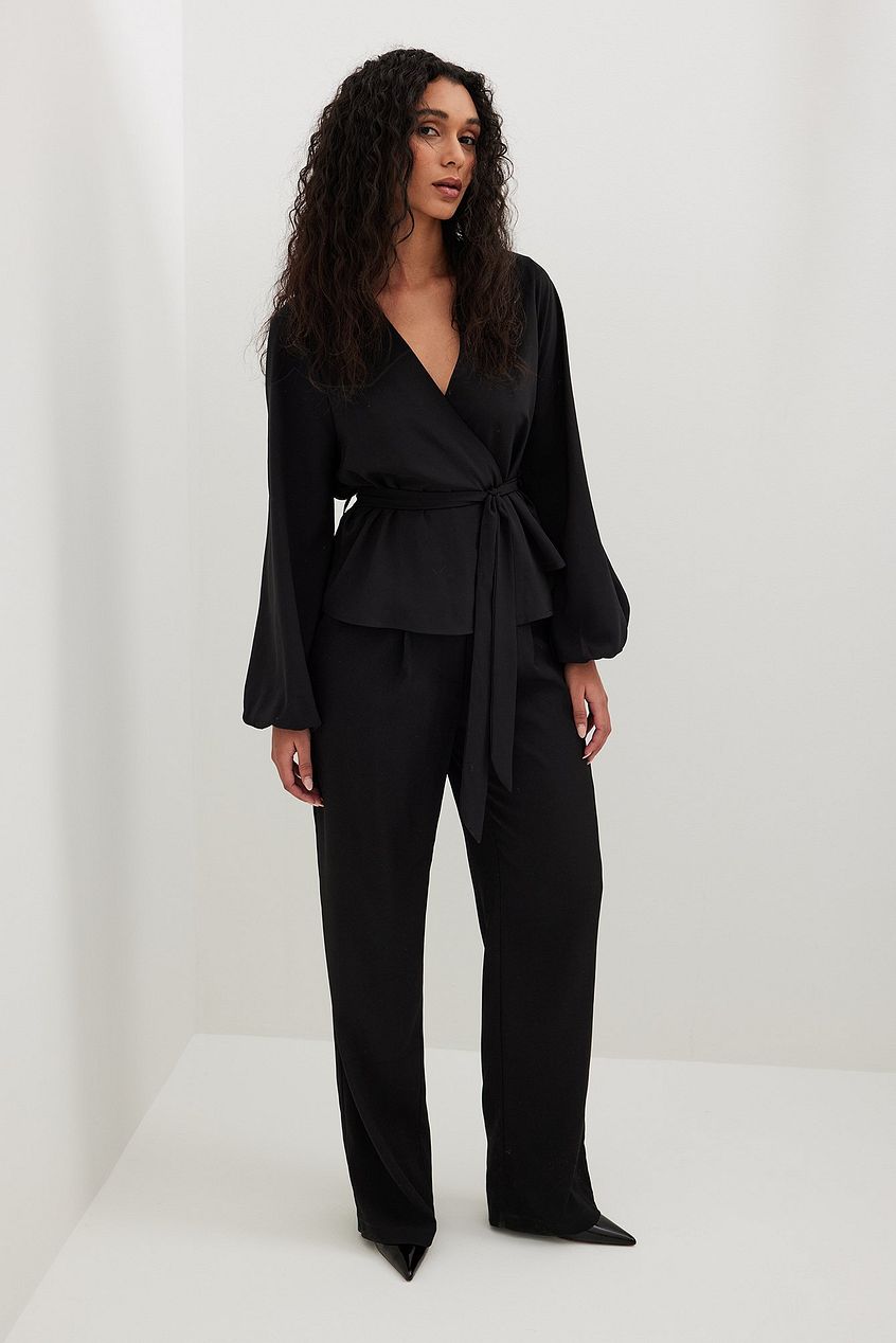 Long Sleeve Overlap Tie Blouse