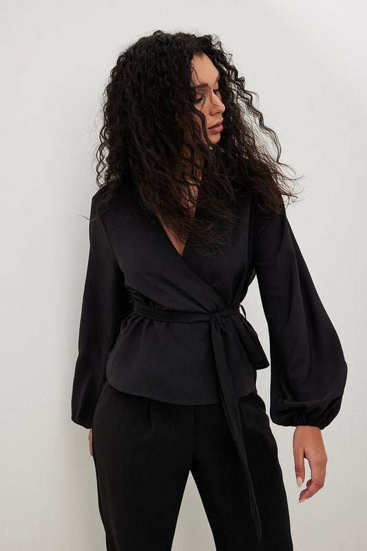Long Sleeve Overlap Tie Blouse