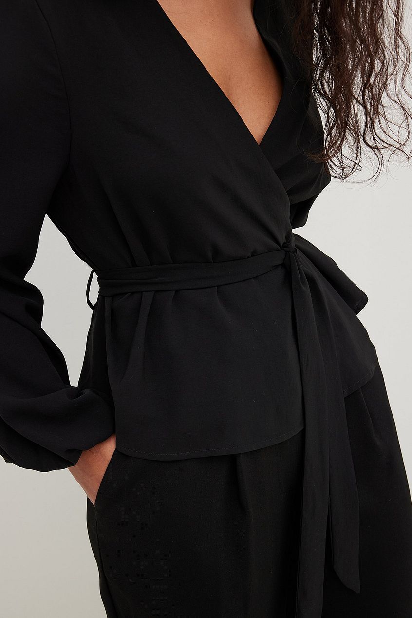 Long Sleeve Overlap Tie Blouse