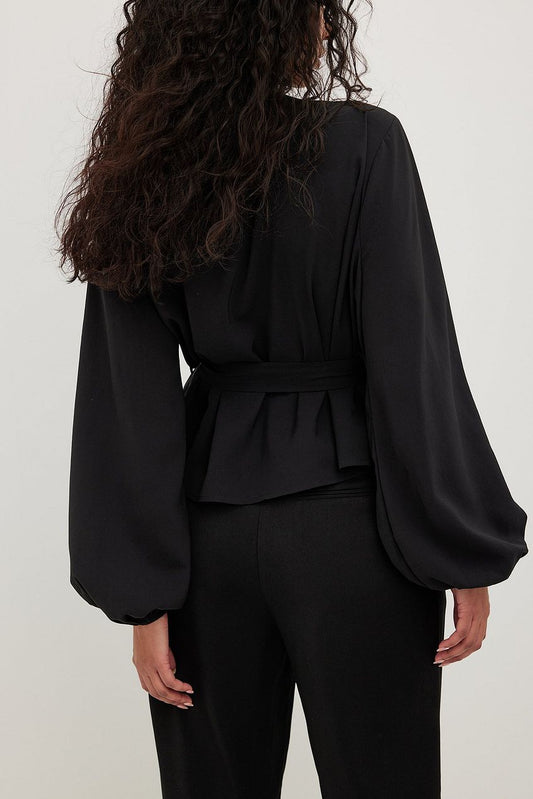 Long Sleeve Overlap Tie Blouse