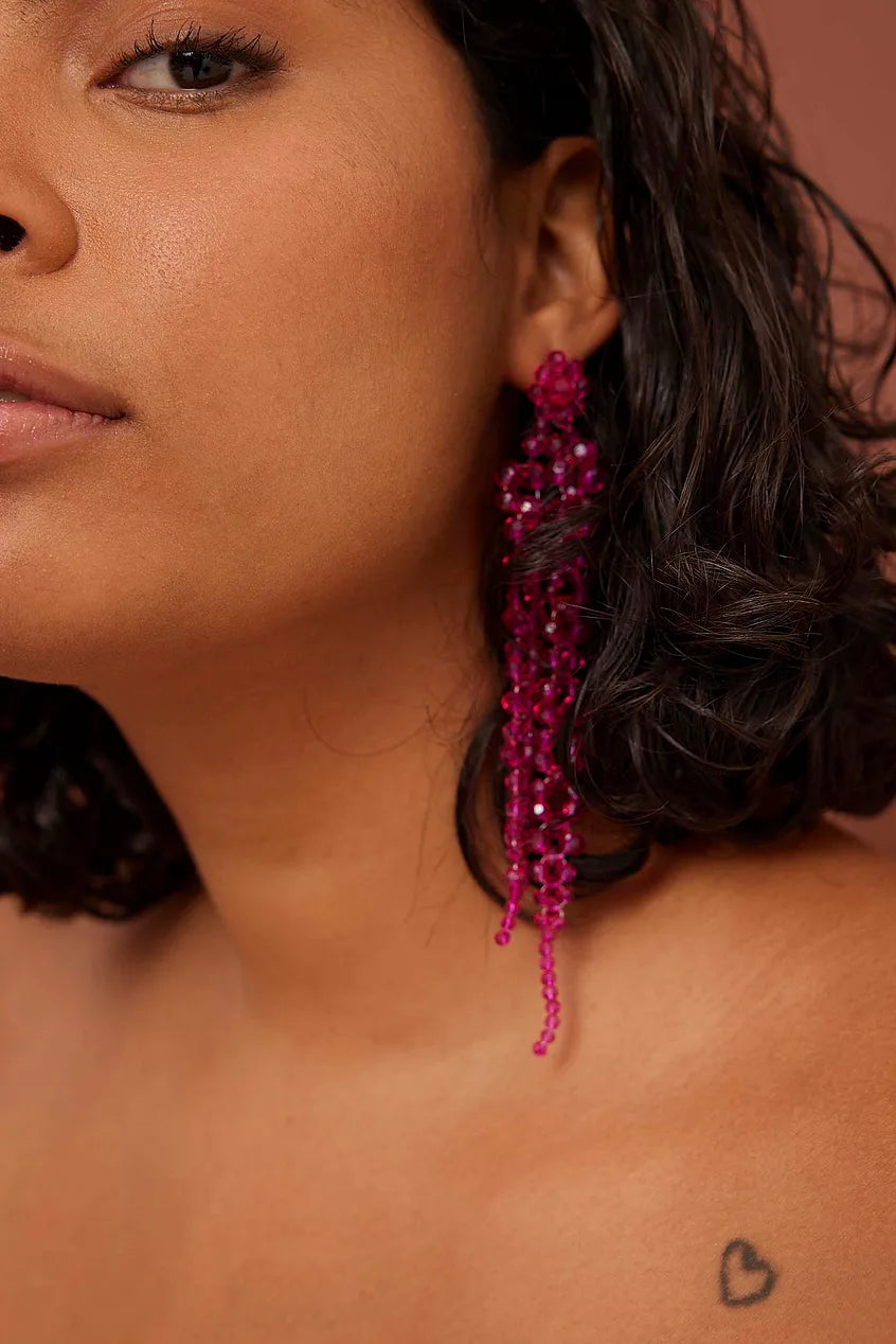 Long Strass Earrings Pink