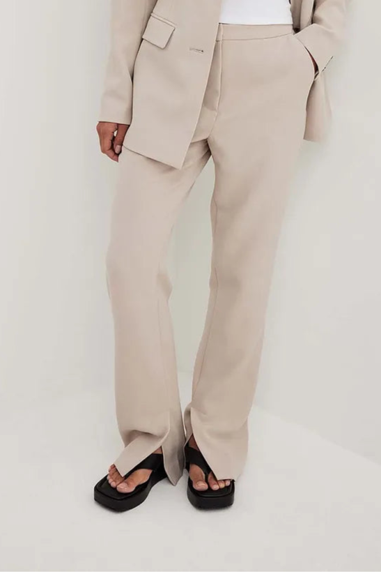 Mid Waist Tailored Side Slit Pants