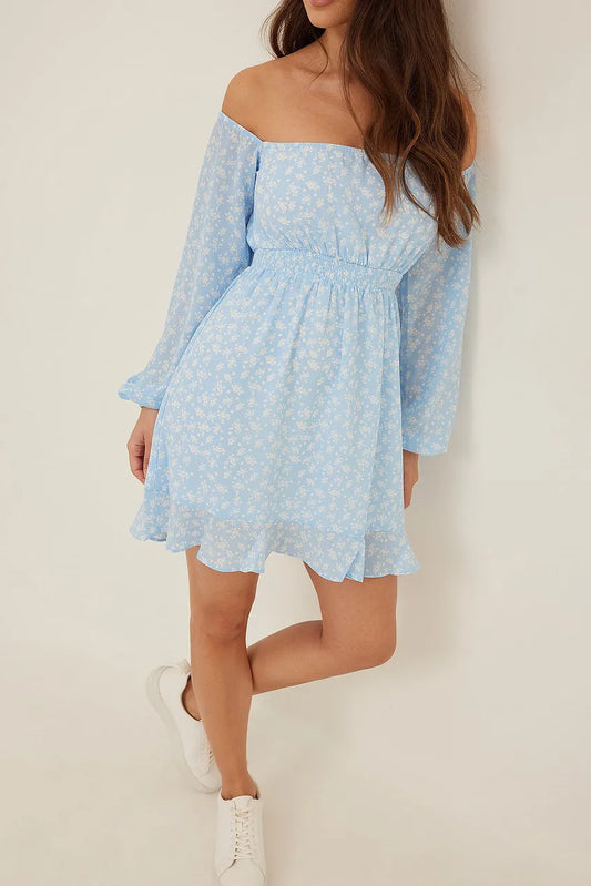 Off Shoulder Smocked Recycled Mini Dress