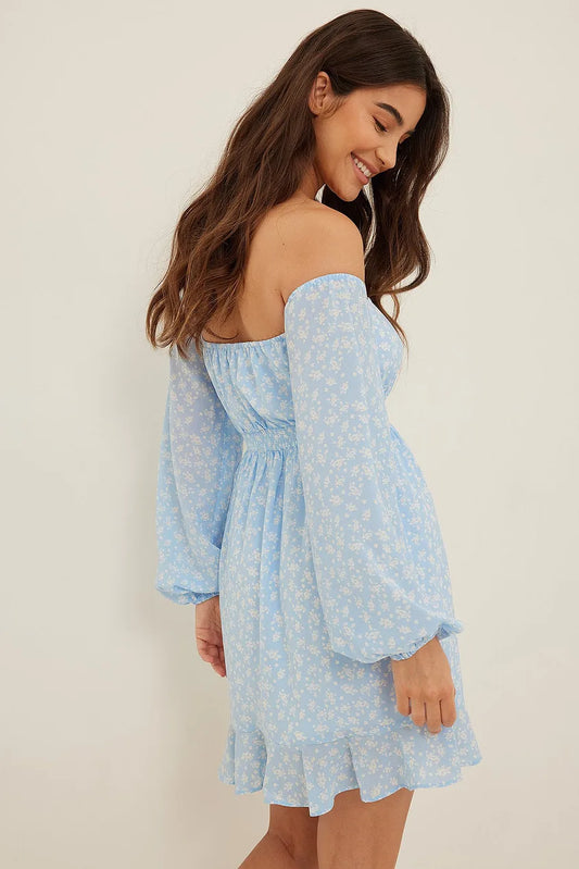 Off Shoulder Smocked Recycled Mini Dress
