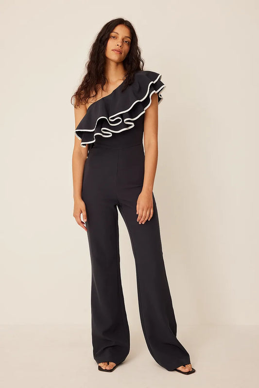 One Shoulder Flouncy Jumpsuit Blue