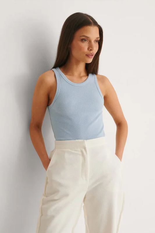 Organic Ribbed Tank Blue