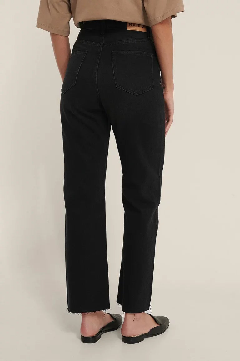 Organic Straight High Waist Raw Hem Jeans
