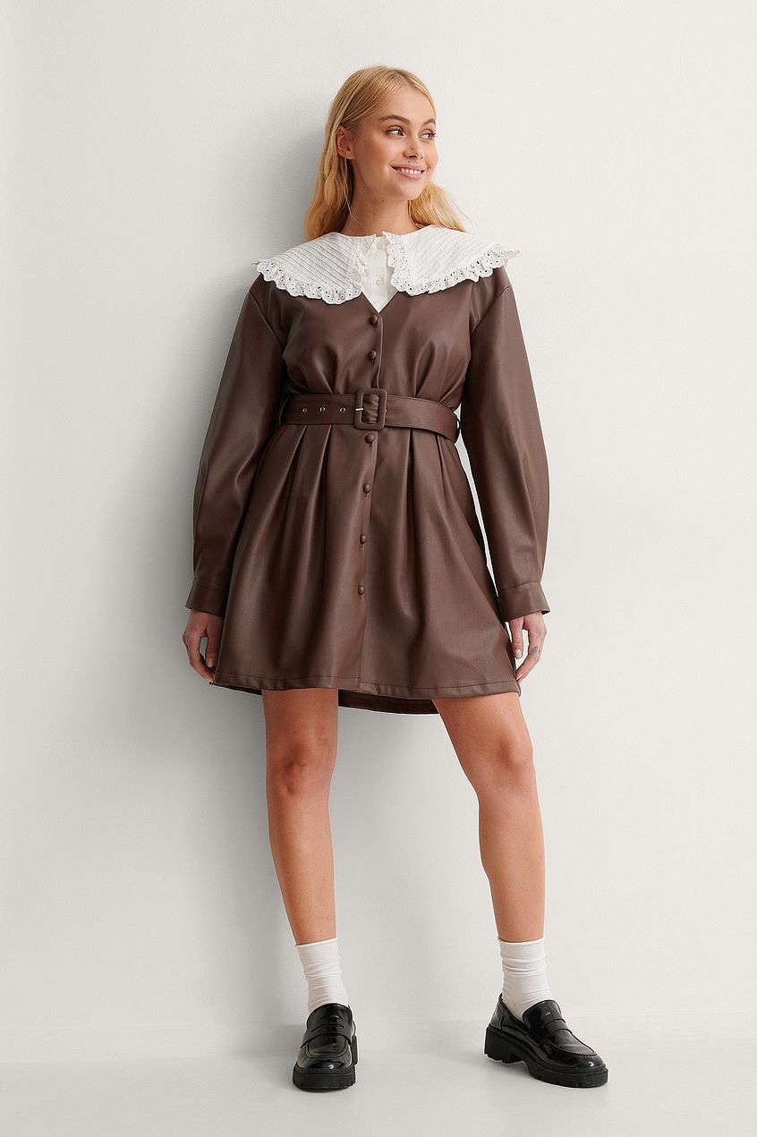 Pu belted mini dress