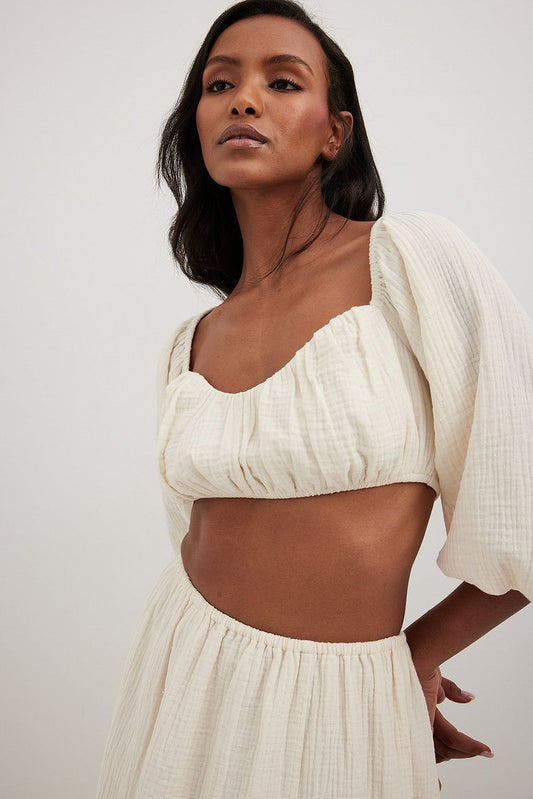Puffy Sleeve Cropped Blouse