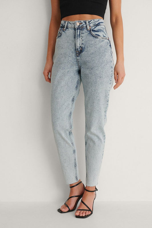 Raw Hem Mom Jeans - Acid Blue