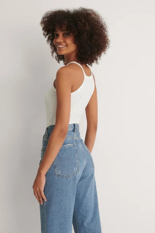High Neck Ribbed Body White