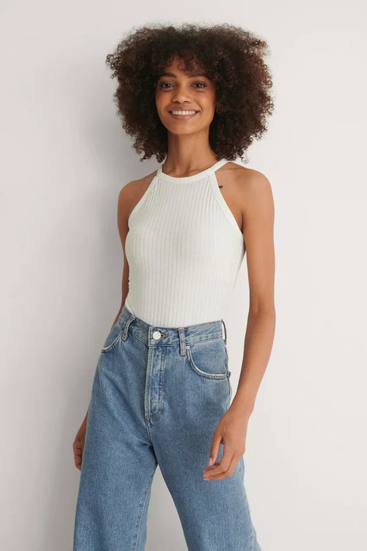 High Neck Ribbed Body White
