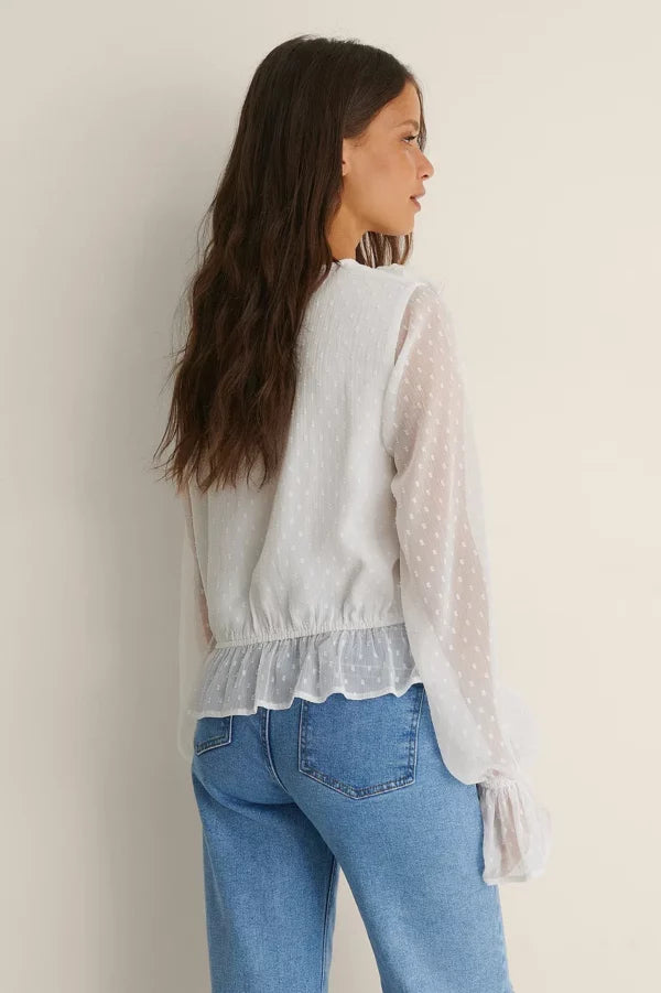 Dobby Multi Frill Blouse White