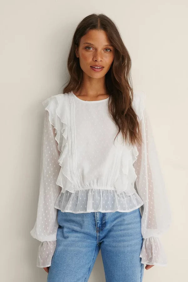 Dobby Multi Frill Blouse White